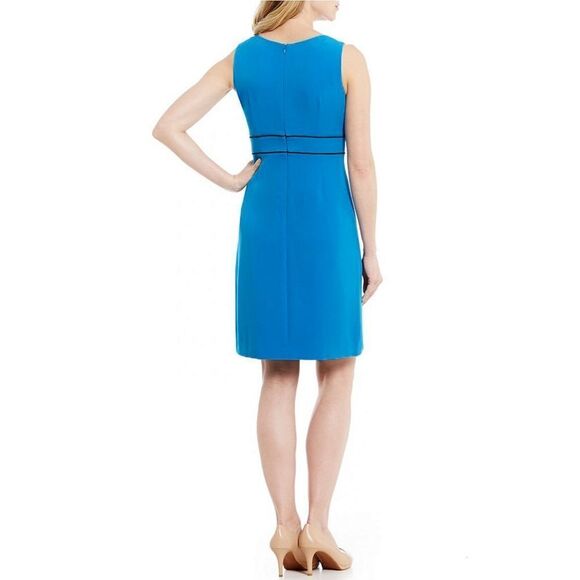 New! KASPER Women's Crepe Contrast Pipe Waist Sheath Dress Azure Blue Size 6 - Picture 2 of 4